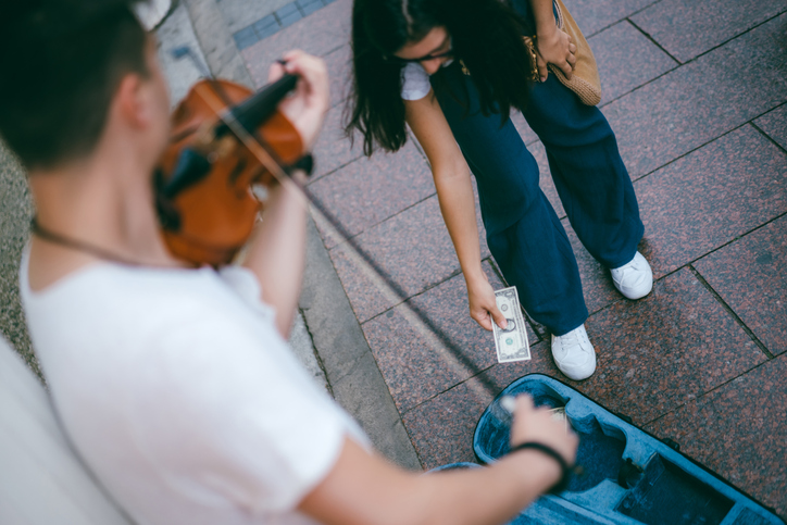 Busker playing violin