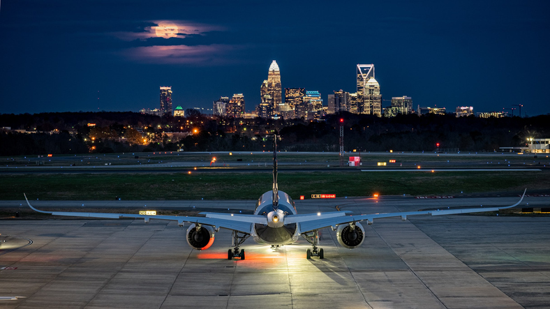 Charlotte, NC at Night at the Airport