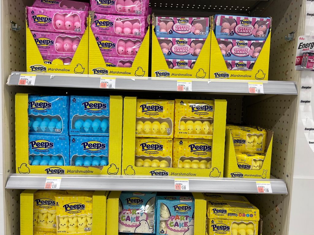 Easter Holiday Peeps display, Walgreens Pharmacy with new Party Cake and Cotton Candy flavors, Queens, New York