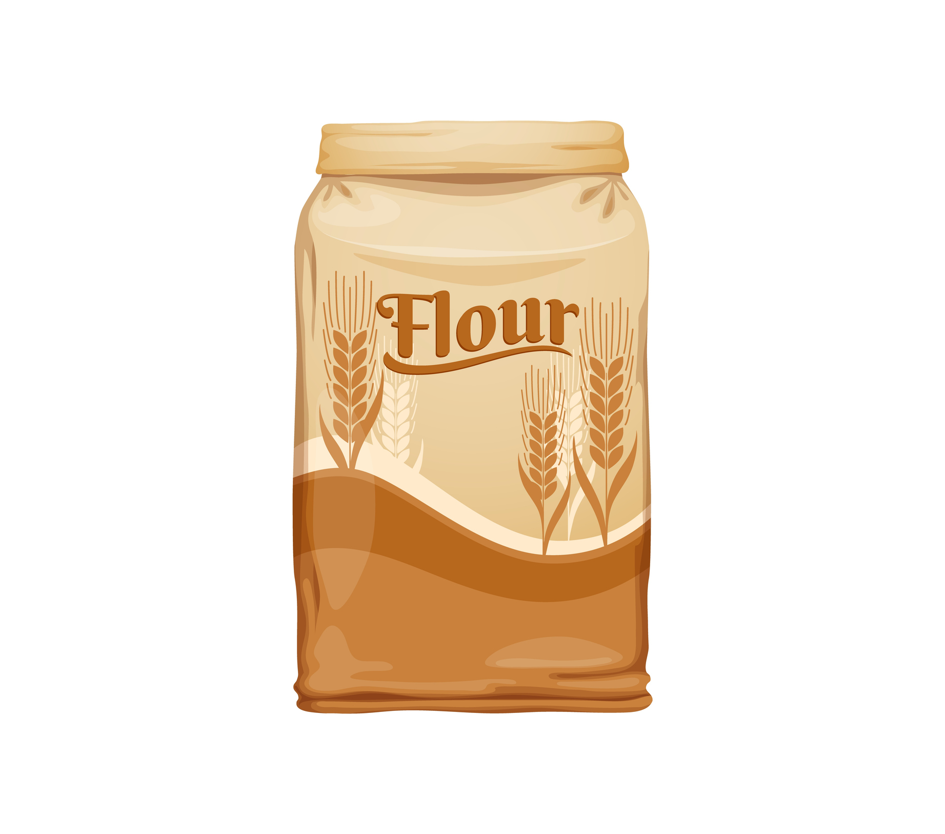 Flour packet, isolated cartoon vector paper bag