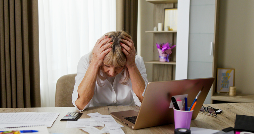 A Stressed Woman Working from Home in a Distinct Office Environment Facing Challenges