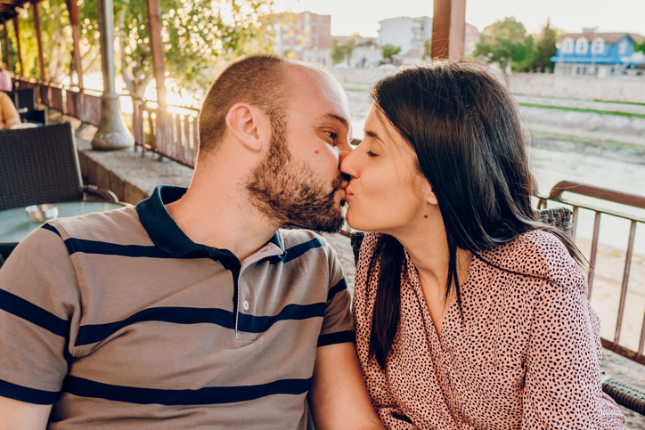Happy couple enjoy in cafe