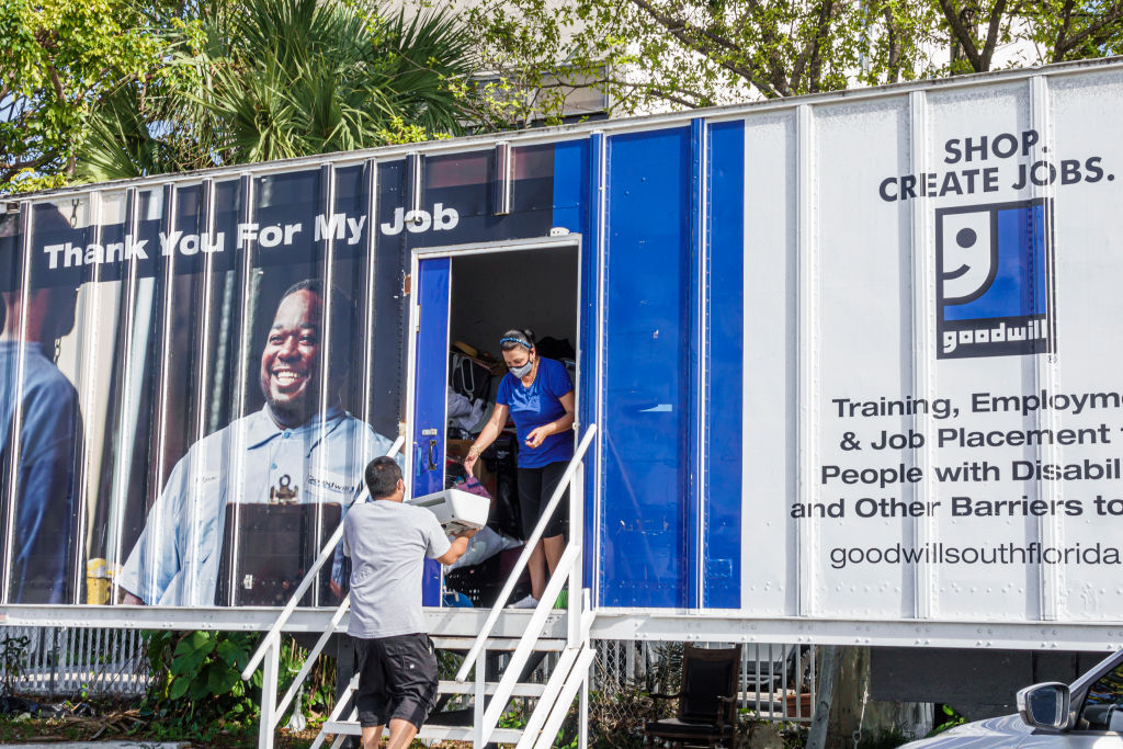 Florida, Miami Beach, Goodwill trailer donation drop-off site