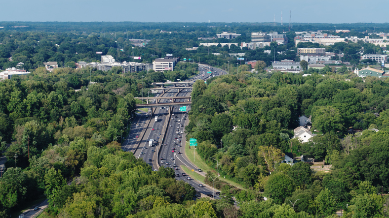 Drone View of Freeway in Charlotte, NC